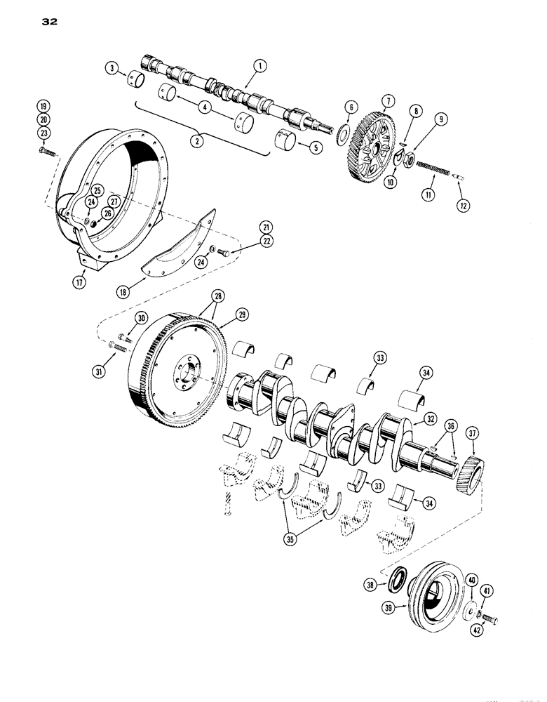 Схема запчастей Case IH A284 - (32) - CAMSHAFT / CRANKSHAFT - FLYWHEEL & HOUSING, SPARK IGNITION ENGINE 