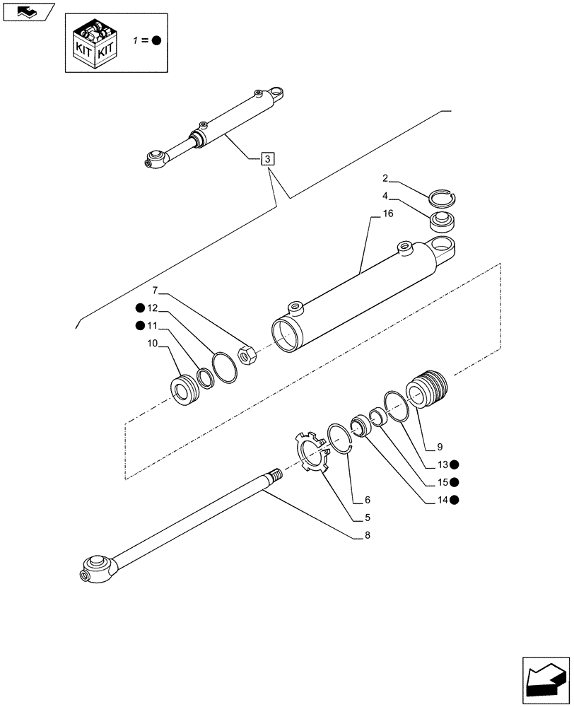 Схема запчастей Case IH PUMA 215 - (41.216.01[02]) - FRONT AXLE - HYDRAULIC STEERING CYLINDER - BREAKDOWN (41) - STEERING