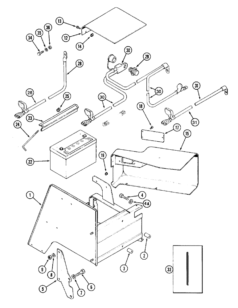 Схема запчастей Case IH 8940 - (4-028) - BATTERY, BATTERY BOX AND CABLES, PRIOR TO P.I.N. JJA0076314 (04) - ELECTRICAL SYSTEMS