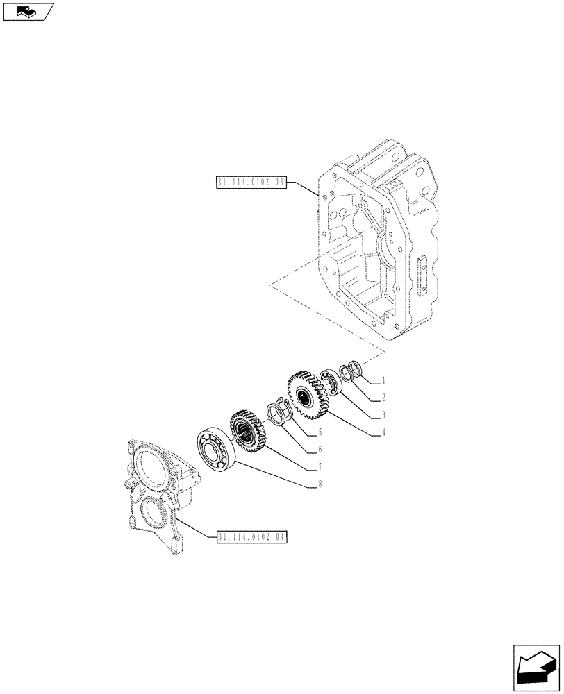 Схема запчастей Case IH PUMA 185 - (31.114.0102[02]) - POWER TAKE-OFF 1000E/1000 RPM - GEARS (VAR.743336) (31) - IMPLEMENT POWER TAKE OFF