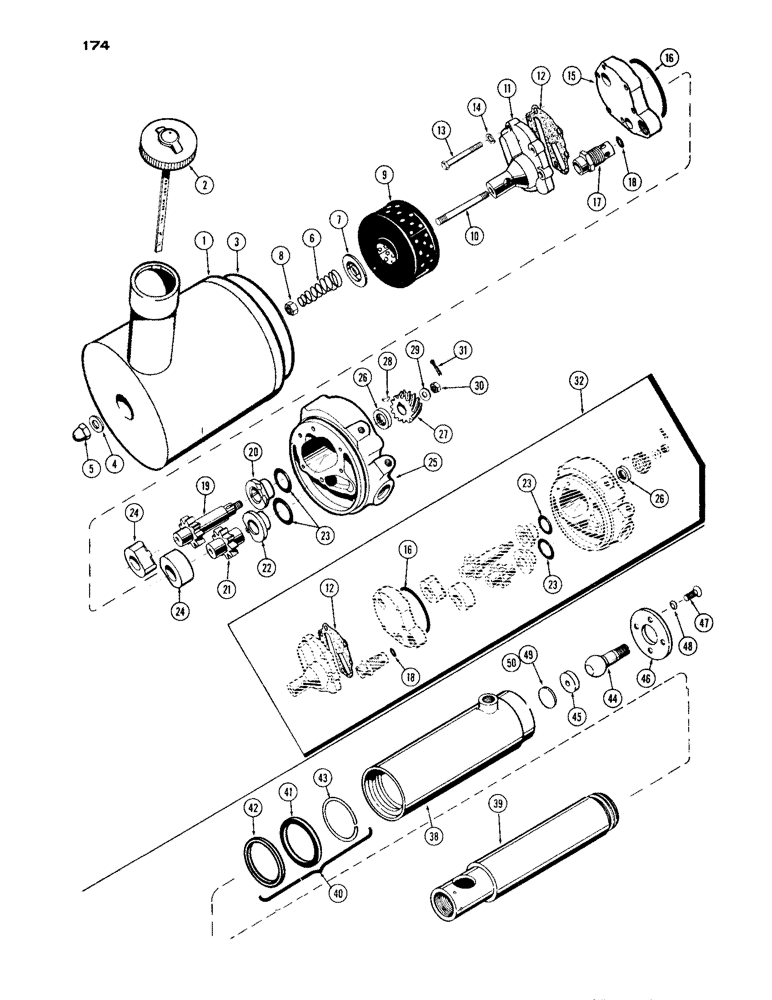 Схема запчастей Case IH 530 - (174) - POWER PUMP PARTS, HYDROSTATIC STEERING, HYDRAULIC CYLINDER PARTS (05) - STEERING