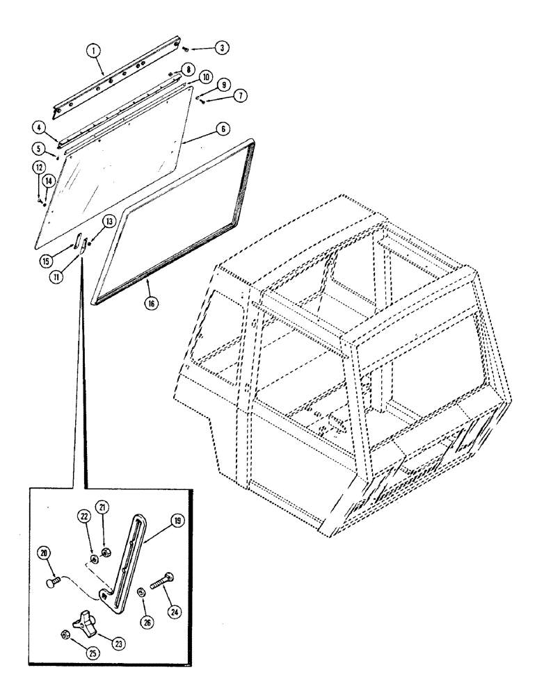 Схема запчастей Case IH 2470 - (480) - CAB, REAR WINDOW WITHOUT FRAME, WITH POLYETHELENE HINGE (09) - CHASSIS/ATTACHMENTS