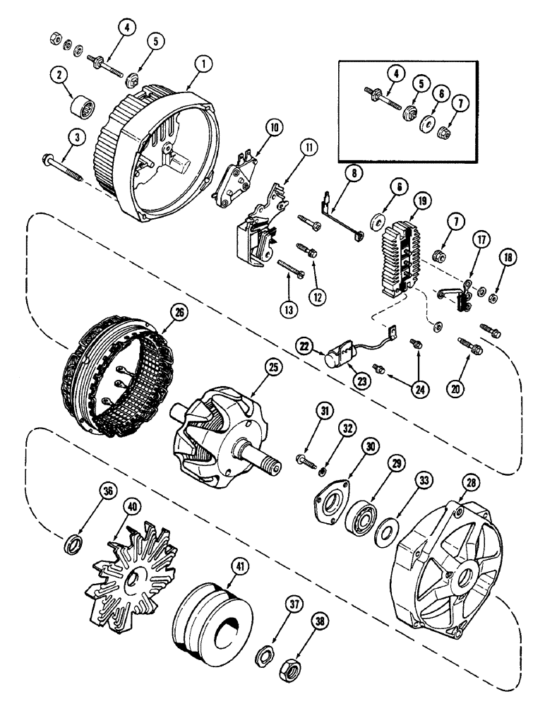 Схема запчастей Case IH 2090 - (4-136) - ALTERNATOR ASSEMBLY, 72 AMPERES, USES U.S. STANDARD HARDWARE (04) - ELECTRICAL SYSTEMS