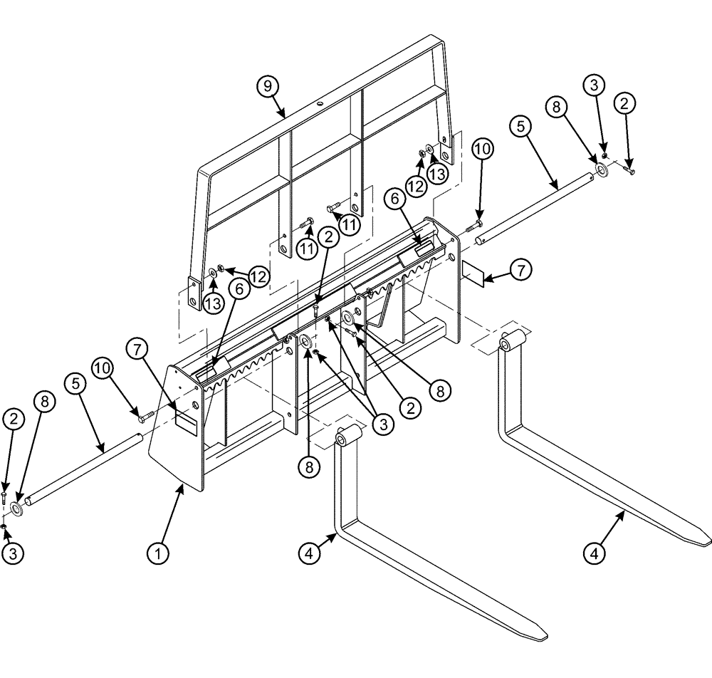 Схема запчастей Case IH LX192 - (88.058.03) - PALLET FORK WITH ROLLBACK GUARD (88) - ACCESSORIES