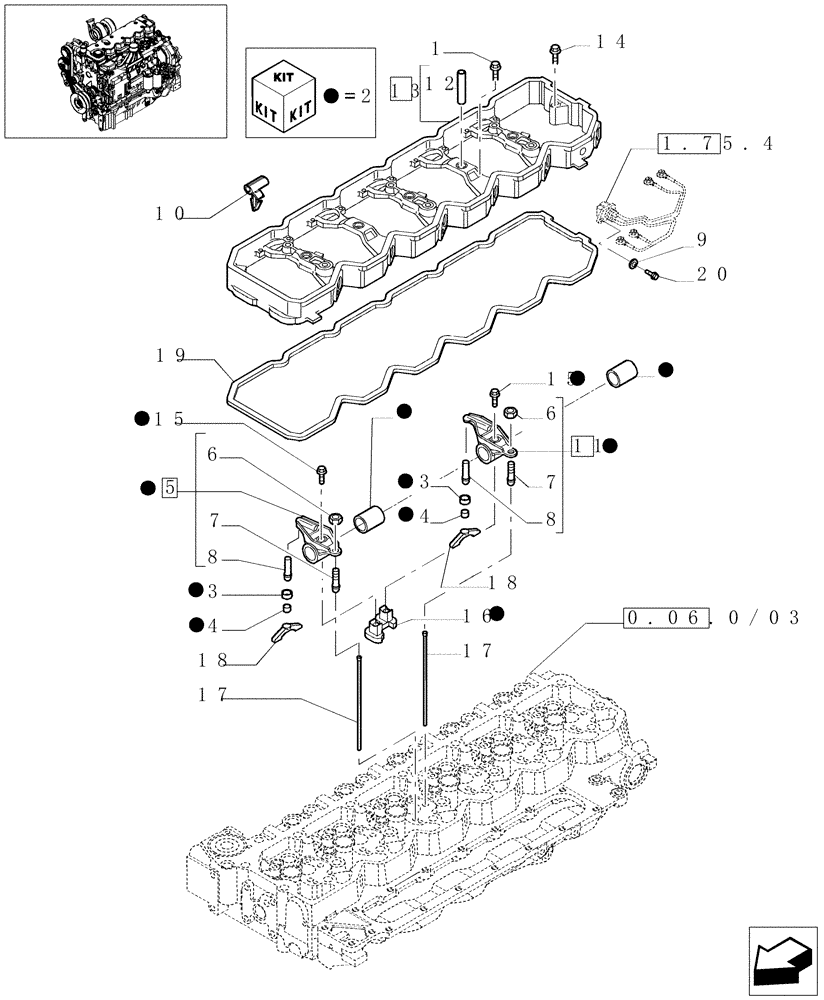 Схема запчастей Case IH MAXXUM 140 - (0.06.6/03) - ROCKER SHAFT (STD + VAR.330003-332115-332116) (01) - ENGINE