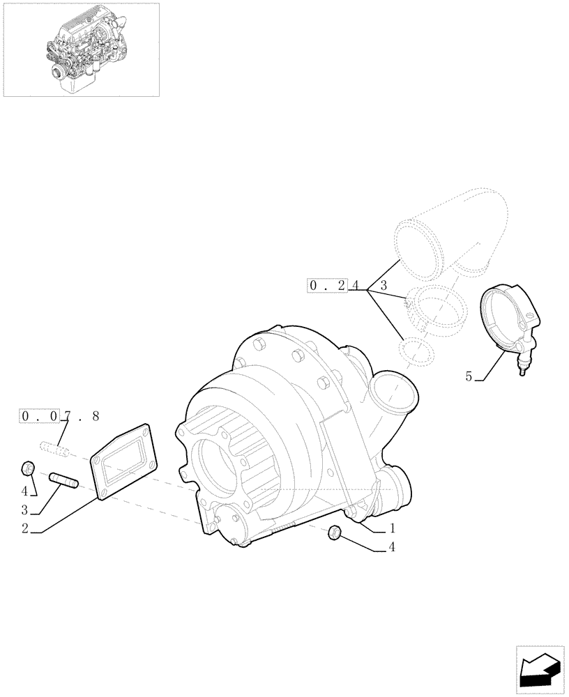 Схема запчастей Case IH F3AE0684E B006 - (0.24.0[01]) - TURBOCHARGER & RELATED PARTS (504053488 - 504041498) 