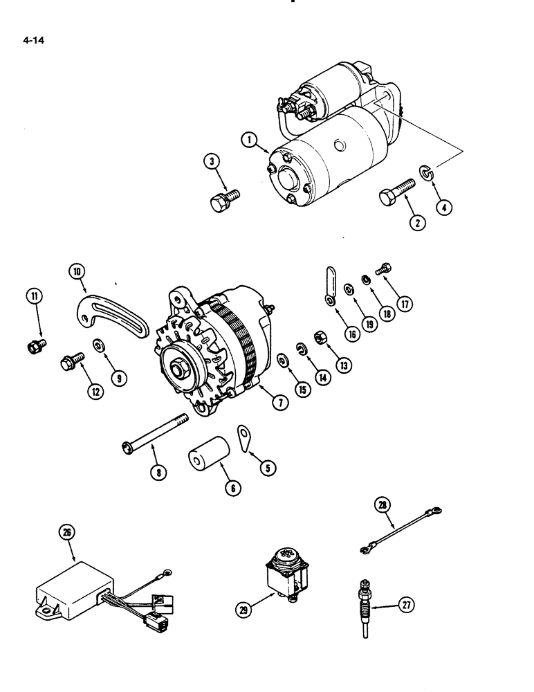 Схема запчастей Case IH 235 - (4-14) - STARTER MOUNTING (04) - ELECTRICAL SYSTEMS