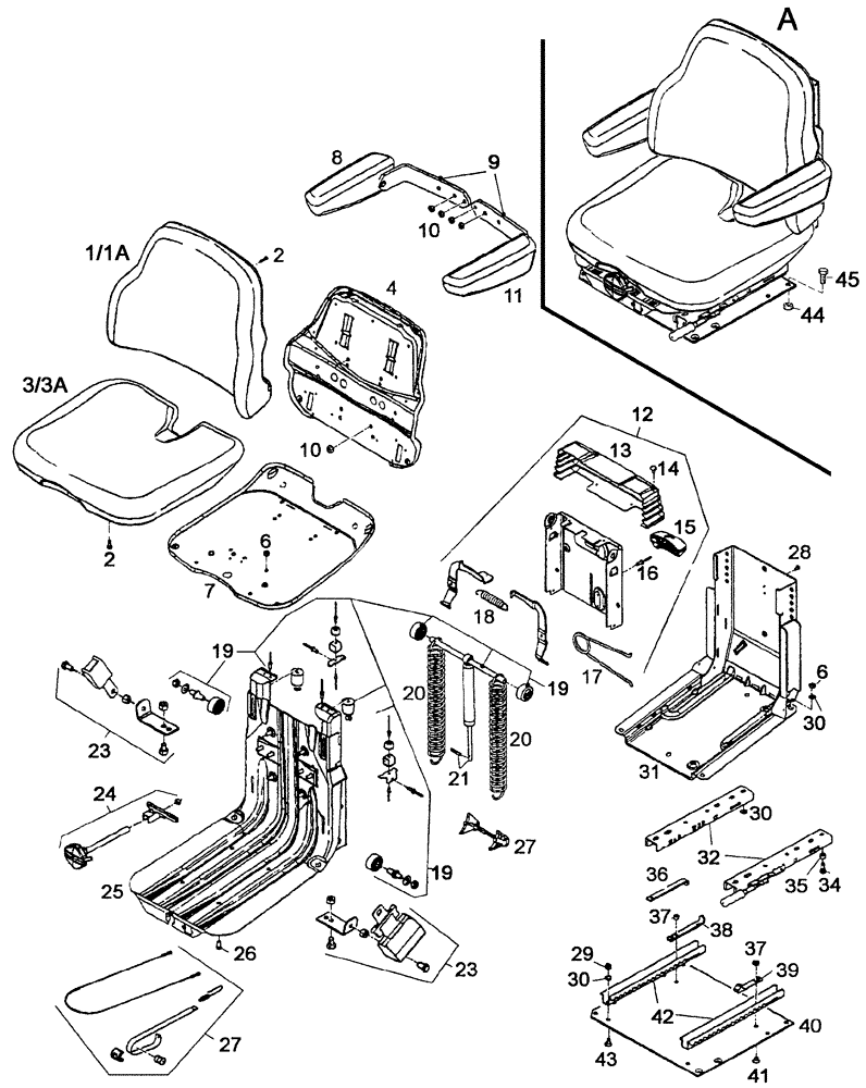 Схема запчастей Case IH C55 - (09B-23[02]) - DRIVERS SEAT WITHOUT HORIZONTAL SPRING, ACTION, WITH HEIGHT-ADJUSTMENT DISASSEMBLED / ..... ----> (09) - CHASSIS