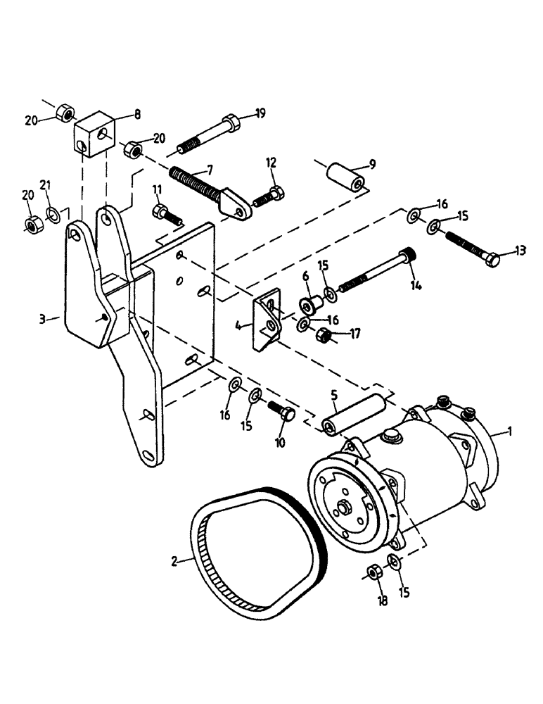 Схема запчастей Case IH 7700 - (A13-07) - AIR CONDITIONER COMPRESSOR, MOUNT AND BELT, L10/M11 Mainframe & Functioning Components