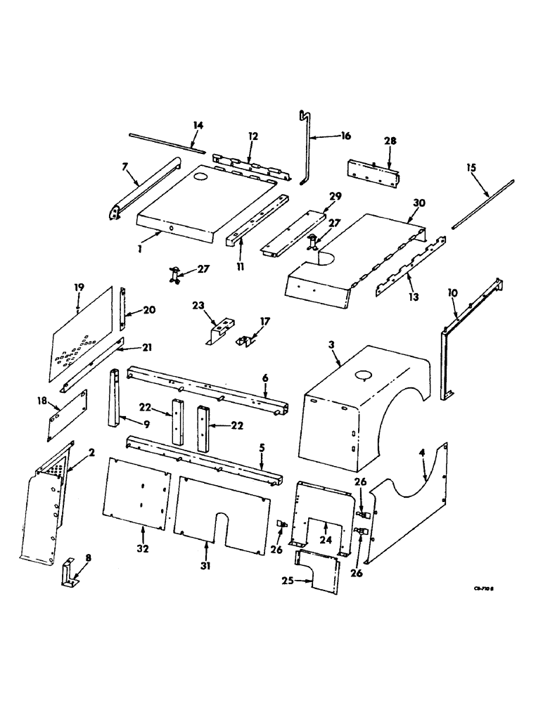 Схема запчастей Case IH 915 - (A-14) - CHASSIS, RADIATOR AND SHEET METAL, ENGINE HOOD COVER, FOR DT-407 DIESEL ENGINE, S/N 2349 AND BELOW Chassis, Radiator & Sheet Metal