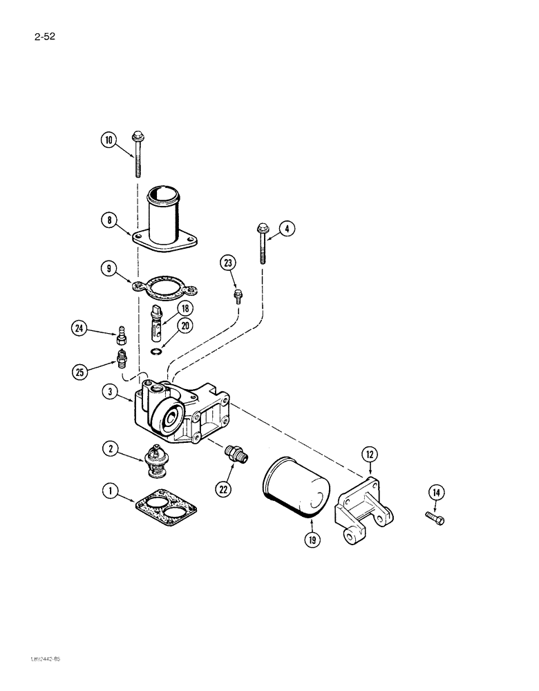 Схема запчастей Case IH 1844 - (2-52) - THERMOSTAT HOUSING AND WATER FILTER 6TA-830 ENGINE (01) - ENGINE