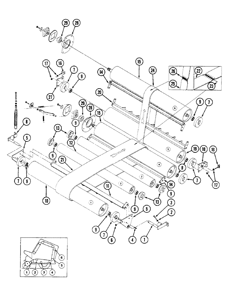 Схема запчастей Case IH 3450 - (50) - BELTS & ROLLER ASSYS 1 - 6, MACHINES W/ 1-1/4" (31 MM) ID HEX BORE BEARINGS, P.I.N. 001281 & AFTER 