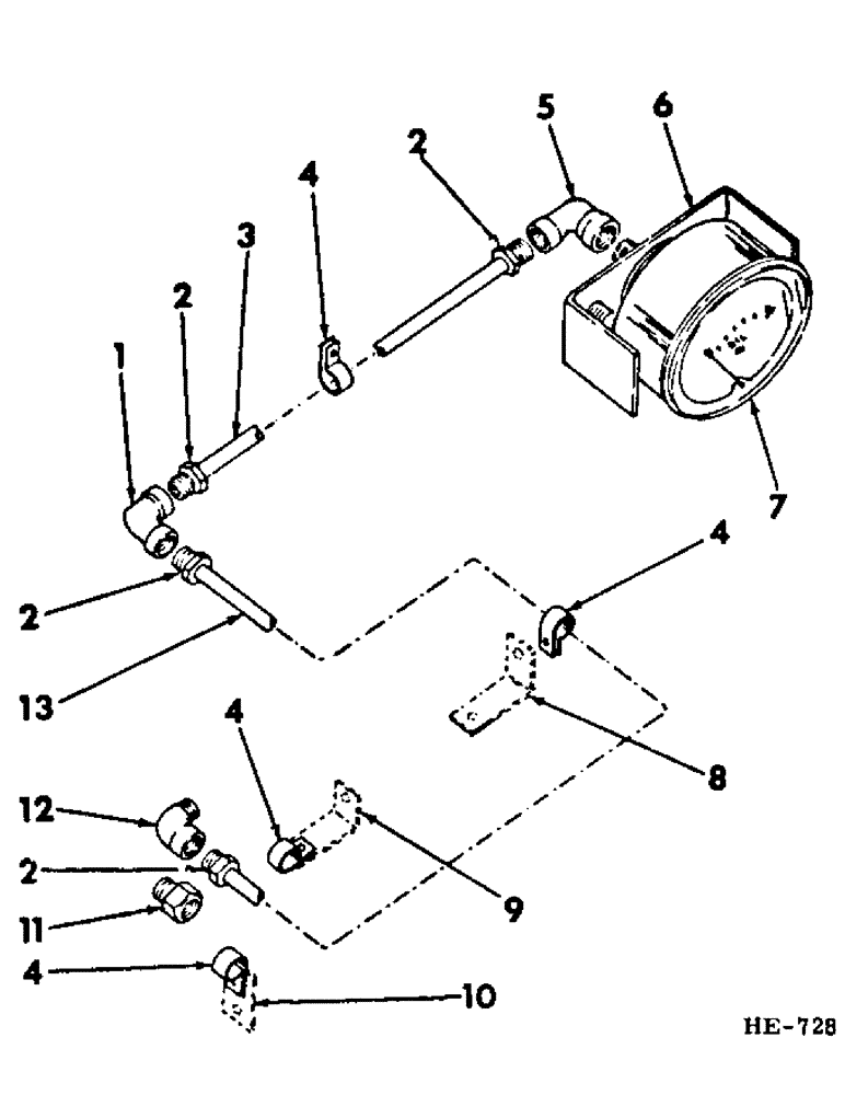 Схема запчастей Case IH 375 - (H-13) - CONTROLS, ENGINE OIL PRESSURE GAUGE, METAL TUBING TYPE Controls