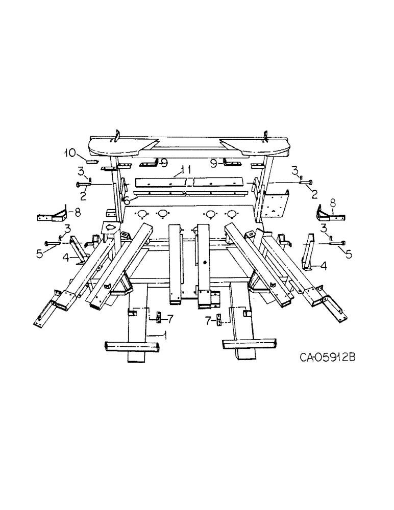 Схема запчастей Case IH 830 - (D-02) - ROW CROP UNIT (3-ROW) - MAIN FRAME AND JACK STAND 