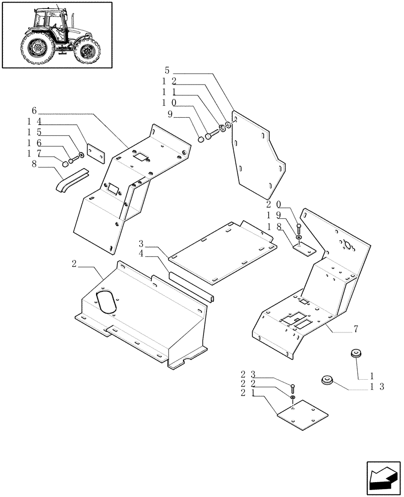 Схема запчастей Case IH JX60 - (1.92.87/01[01A]) - MUDGUARDS AND FOOTBOARDS - W/CAB - D6660 (10) - OPERATORS PLATFORM/CAB