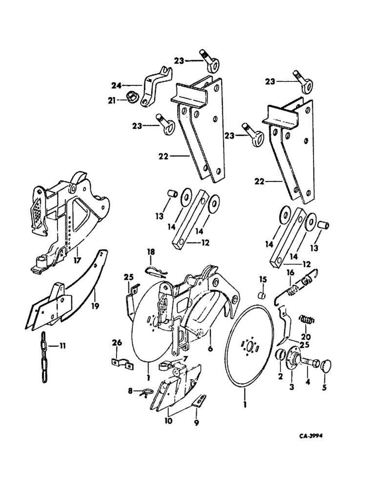 Схема запчастей Case IH 500 - (B-34) - STAGGERED DOUBLE DISK OPENER AND RUNNER W/OUTSIDE SCRAPERS, FOR MOUNTING ON 3X3 TOOL BAR 