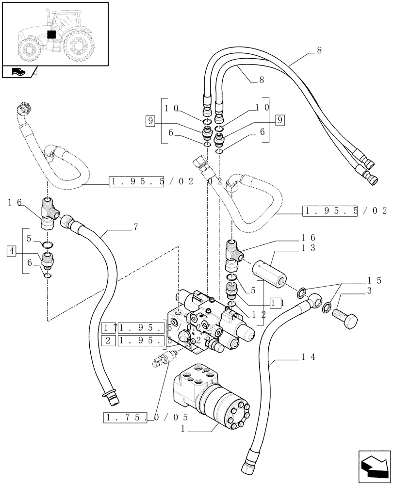 Схема запчастей Case IH PUMA 165 - (1.95.5/02[01A]) - (VAR.190-330) AUTO GUIDANCE SYSTEM READY - VALVES AND PIPES - D6831 (10) - OPERATORS PLATFORM/CAB