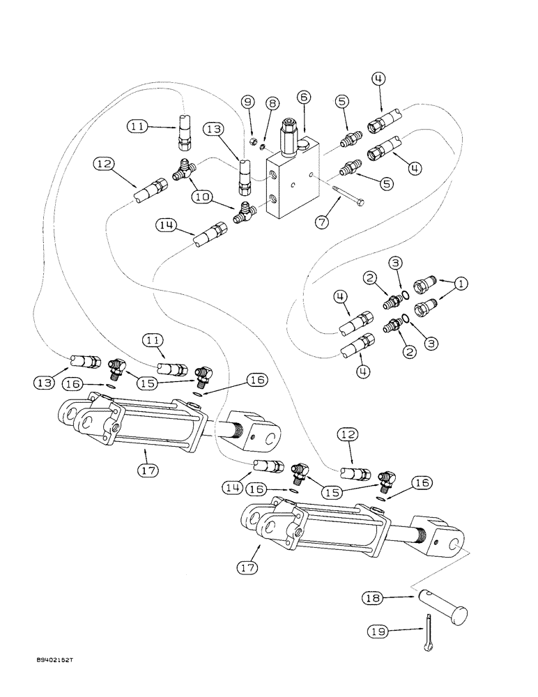 Схема запчастей Case IH 5400 - (8-28) - HYDRAULIC SYSTEM, PRESSURE TO PILOT CHECK VALVE, AND UNDERSLUNG HITCH CYLINDERS (08) - HYDRAULICS