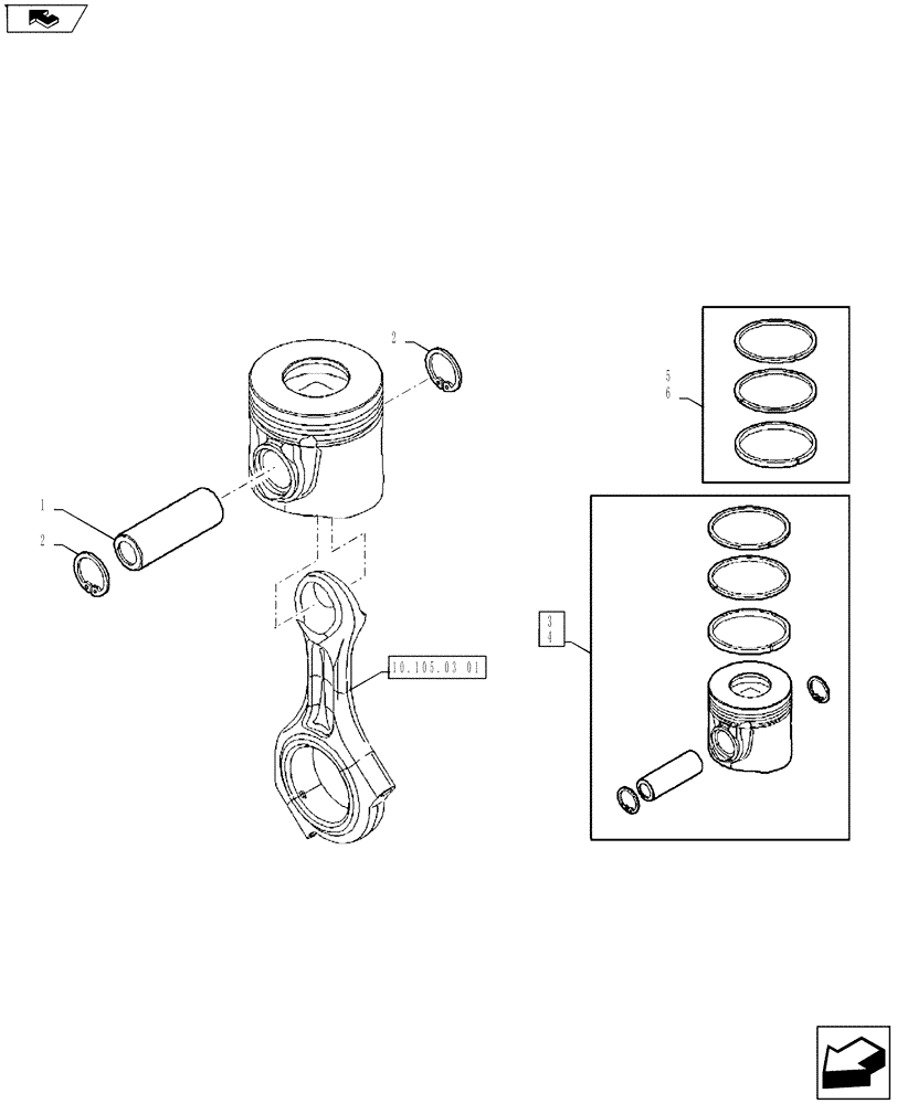 Схема запчастей Case IH FARMALL 65A - (10.105.02[01]) - PISTON (10) - ENGINE