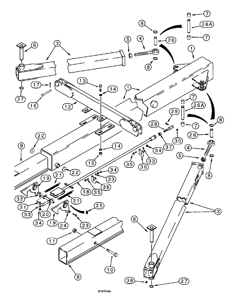 Схема запчастей Case IH 955 - (9A-033[A]) - TELESCOPING TONGUE, BUILT SEPT 97 & AFTER, 12 ROW NARROW - FRONT FOLD (PIN DBC0001124 - DBC0001406) (09) - CHASSIS/ATTACHMENTS