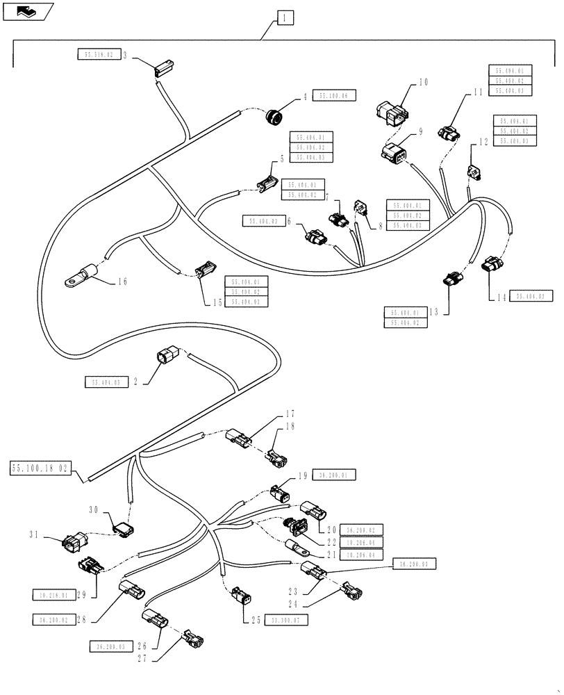 Схема запчастей Case IH TITAN 3530 - (55.100.18[01]) - MAIN FRAME HARNESS (55) - ELECTRICAL SYSTEMS