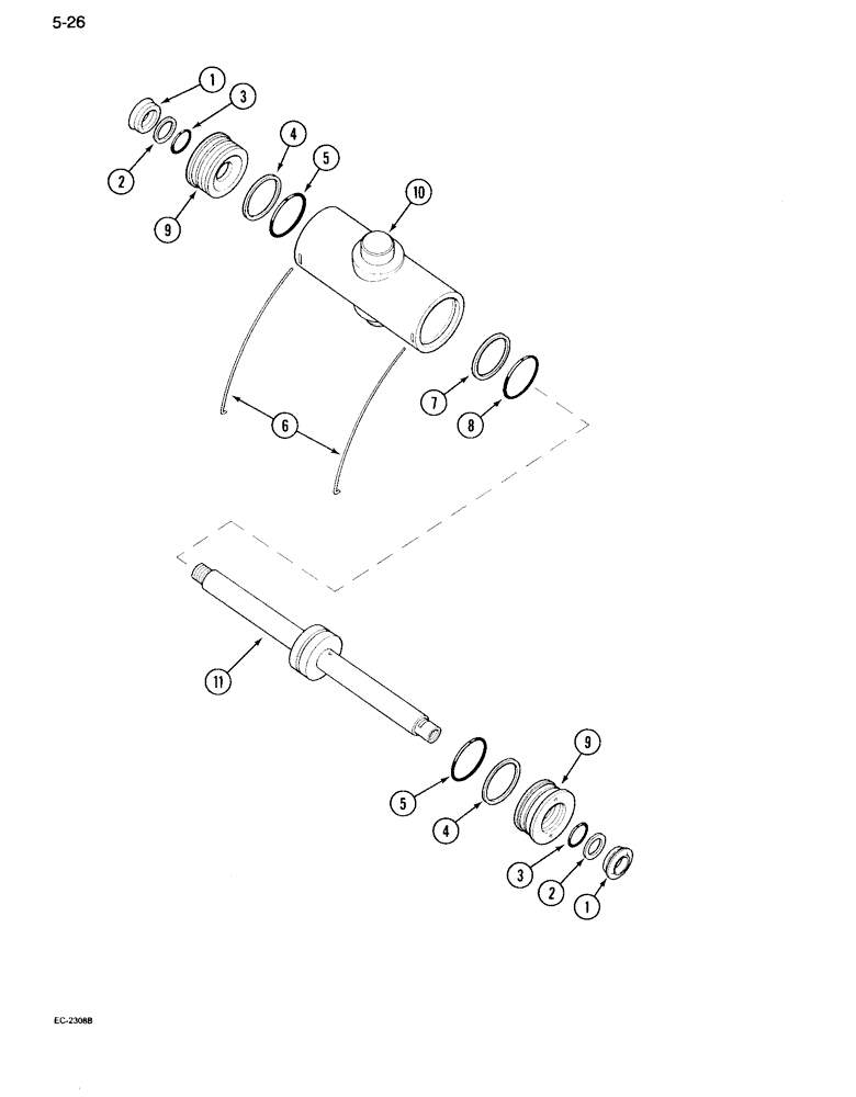 Схема запчастей Case IH 995 - (5-26) - POWER STEERING CYLINDER, ADJUSTABLE FRONT AXLES (05) - STEERING