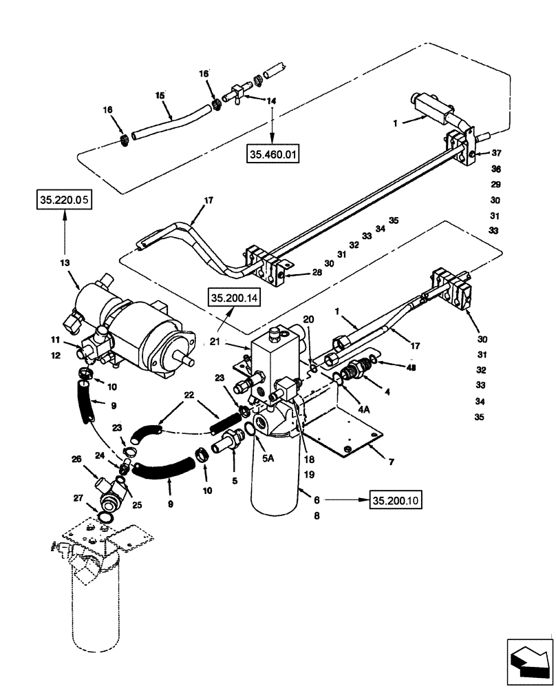 Схема запчастей Case IH 2577 - (35.220.02) - HYDRAULICS - AUXILIARY PUMP RETURN (35) - HYDRAULIC SYSTEMS