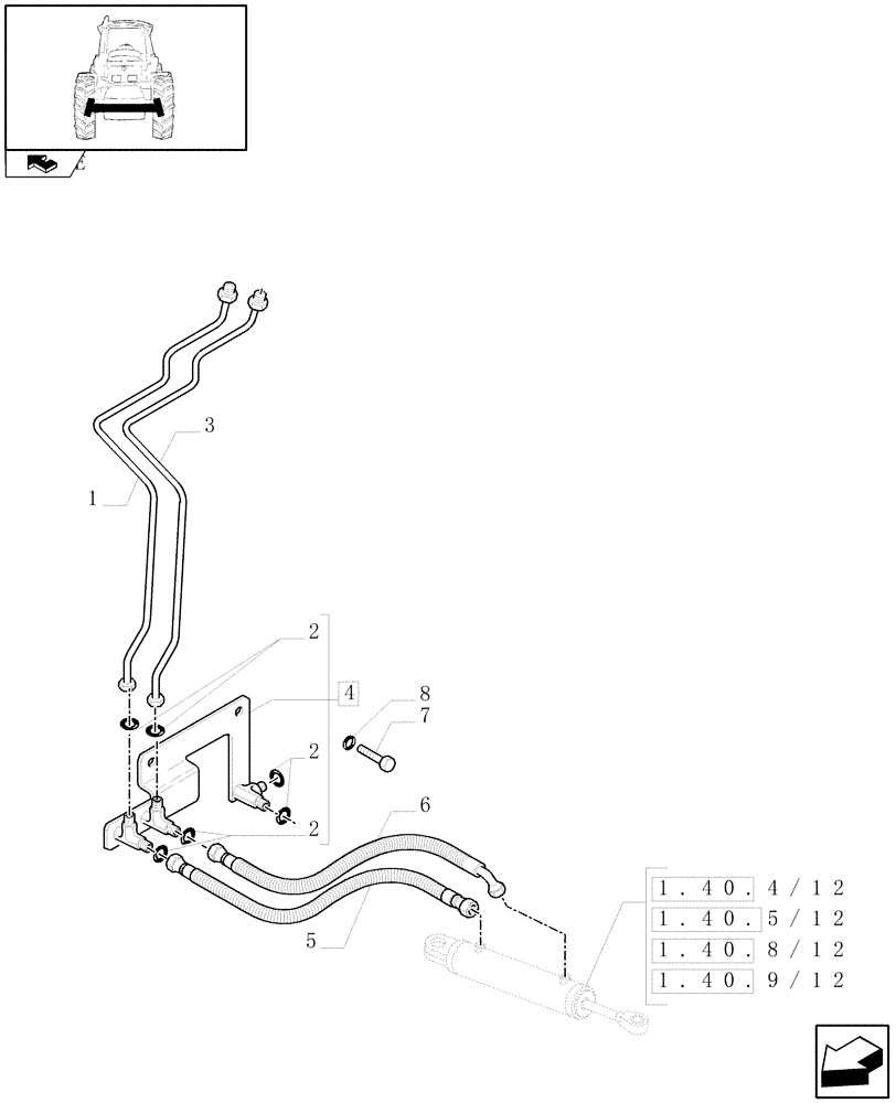 Схема запчастей Case IH PUMA 140 - (1.42.0/01) - 4WD SUSPENDED FRONT AXLE - STEERING CYLINDER PIPES AND POWER STEER. PIPES (VAR.330429-330430-330414-330427) (04) - FRONT AXLE & STEERING