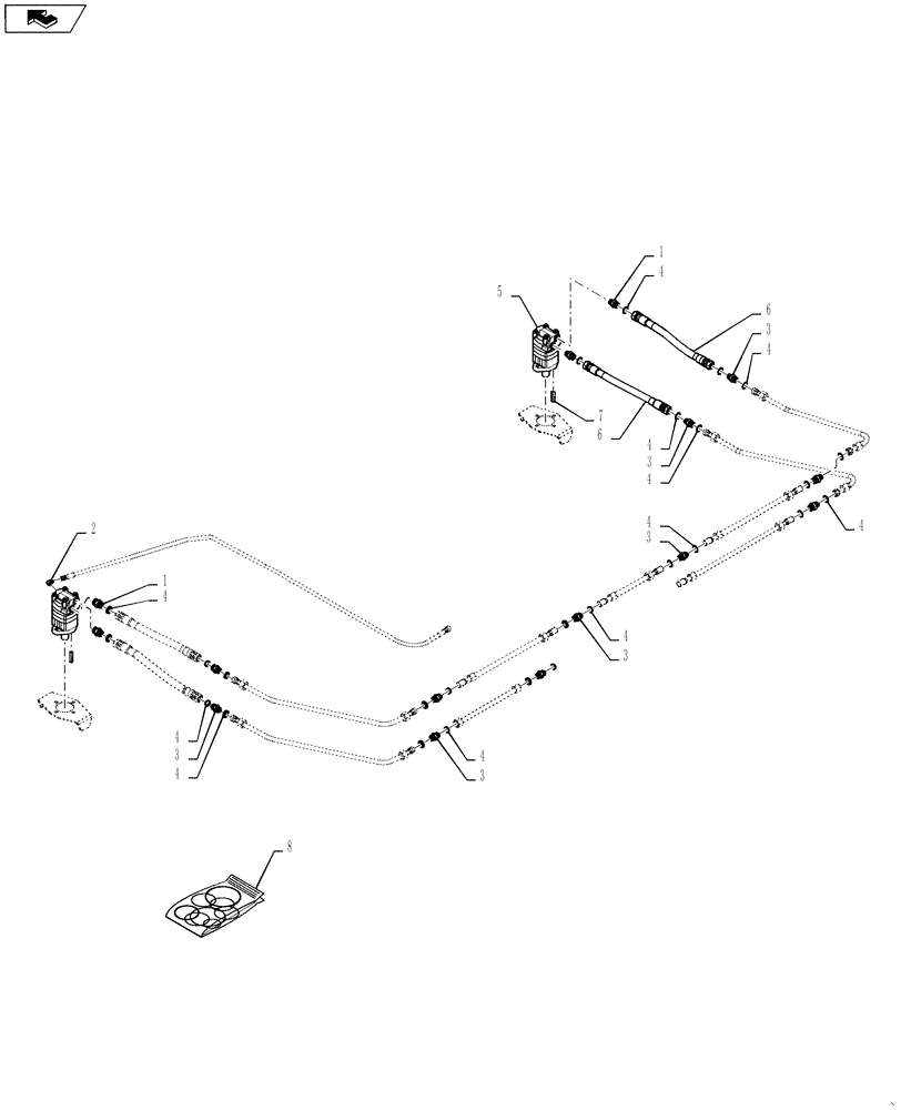 Схема запчастей Case IH DH302 - (20.07.02[1]) - MOTOR AND HOSES, DOUBLE KNIFE DRIVE, PIN YAZB01204 AND AFTER (07) - HYDRAULICS