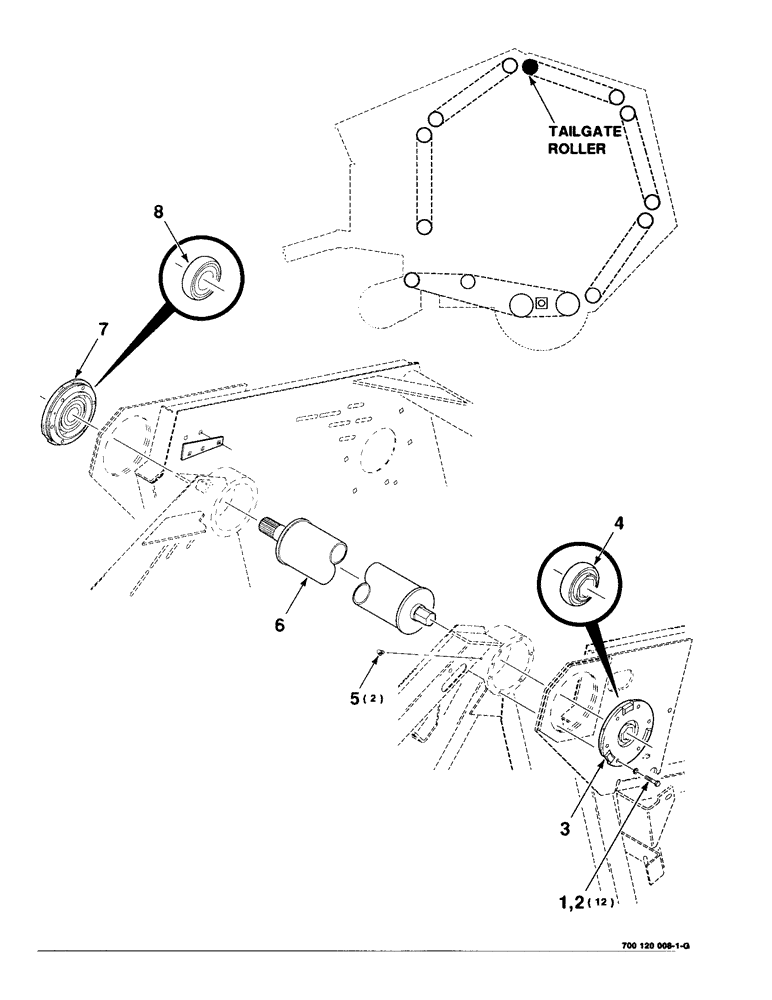 Схема запчастей Case IH 8480 - (2-22) - ROLLER AND TAILGATE PIVOT ASSEMBLIES Driveline