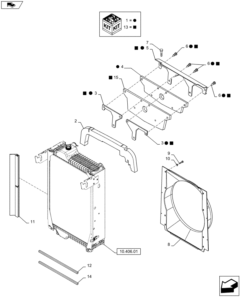 Схема запчастей Case IH PUMA 145 - (10.406.03) - VAR - 330414, 330427, 330429, 330430 - RADIATOR FAN SHROUD AND SEALS (10) - ENGINE