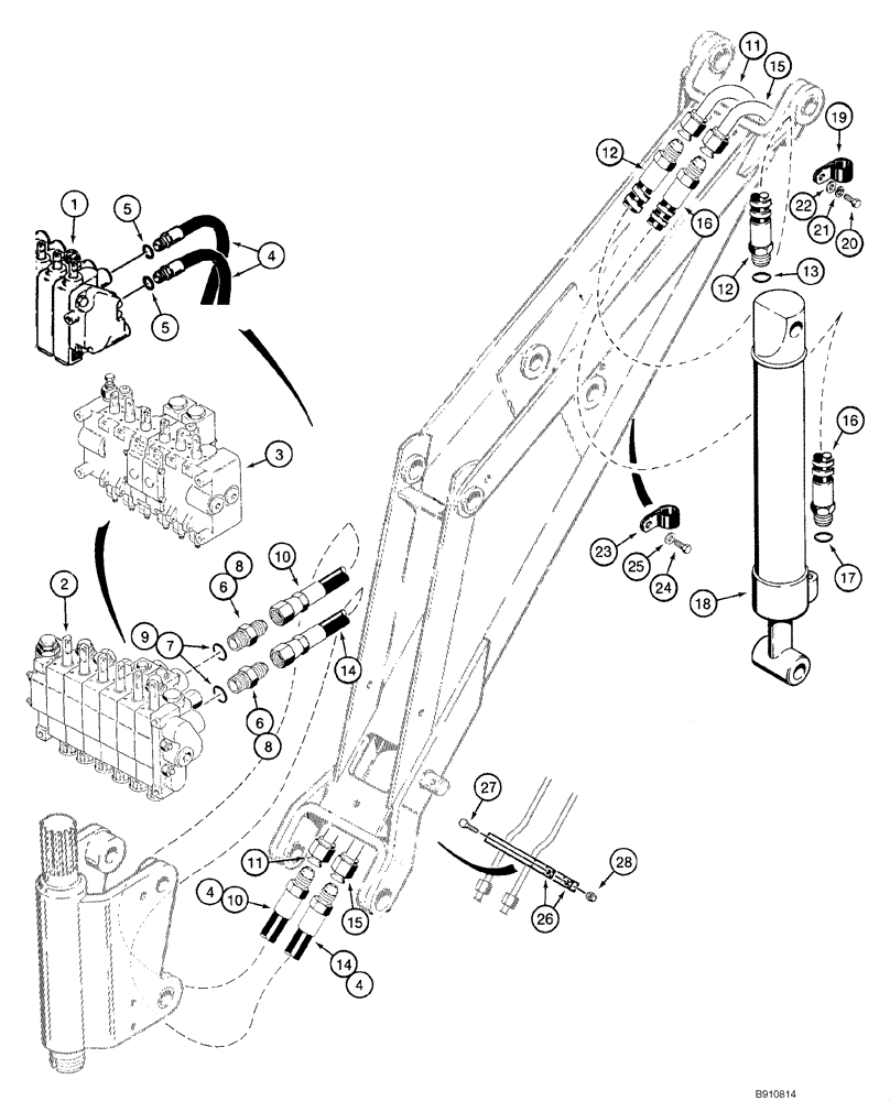 Схема запчастей Case IH 1845C - (08-33) - HYDRAULIC SYSTEM - BACKHOE BUCKET CYLINDER (NORTH AMERICA), D100, D100XR (08) - HYDRAULICS