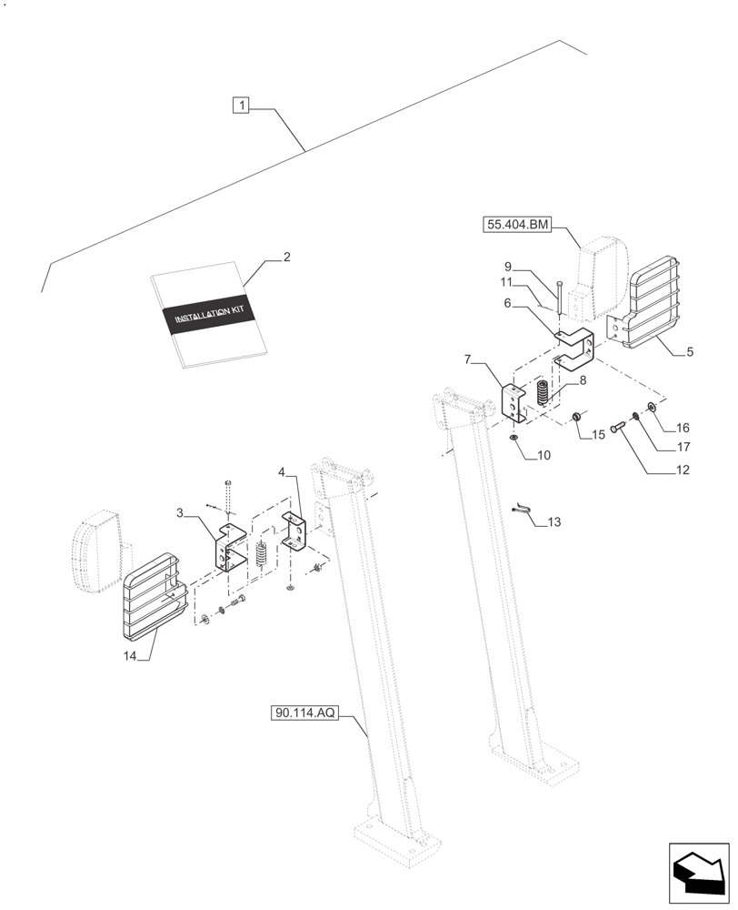 Схема запчастей Case IH FARMALL 110A - (88.100.55[01]) - DIA KIT, HINGE/GUARD F, REAR LIGHTS/ROPS (88) - ACCESSORIES