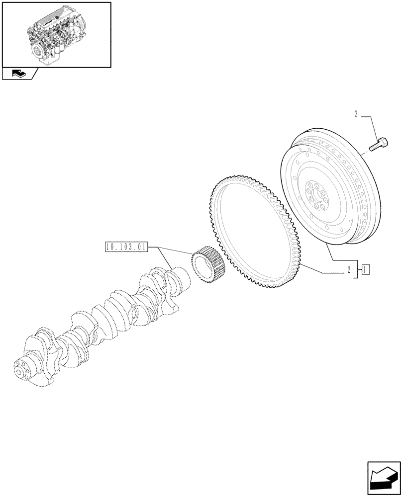 Схема запчастей Case IH F3CE0684F E001 - (10.103.02) - FLYWHEEL (504053886) (01) - ENGINE