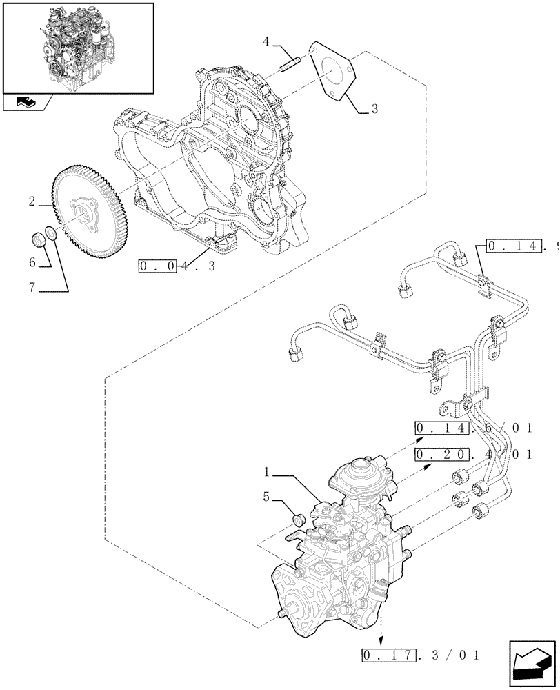 Схема запчастей Case IH FARMALL 75C - (0.14.0/01) - INJECTION PUMP (01) - ENGINE