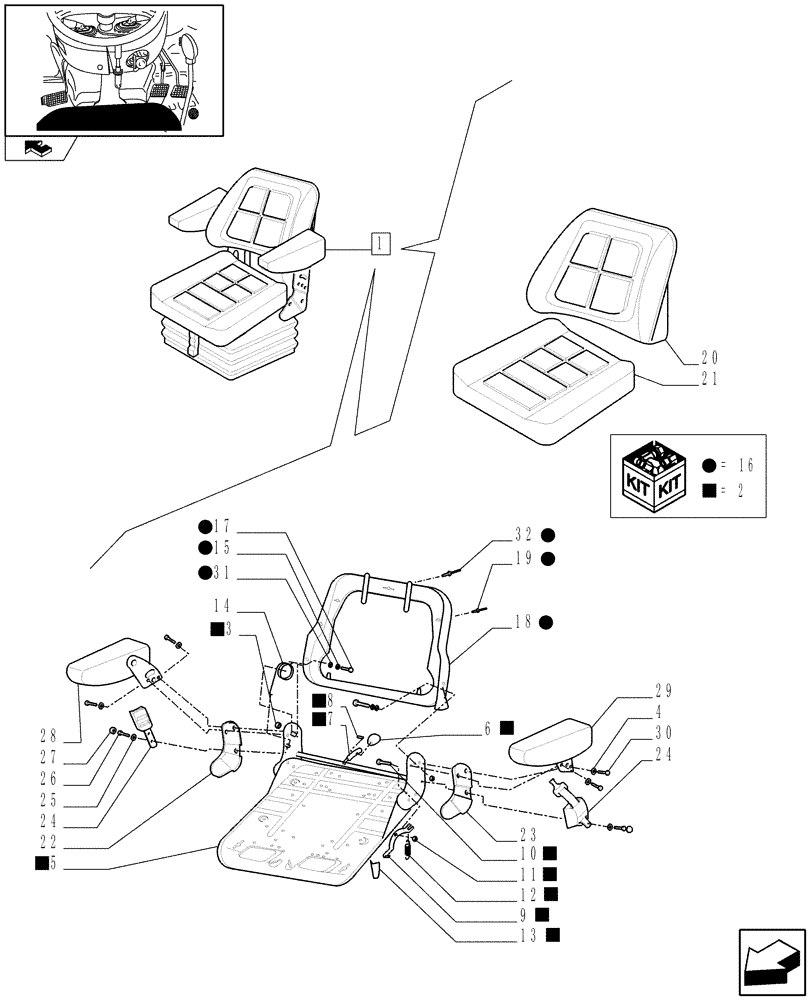 Схема запчастей Case IH FARMALL 70 - (1.92.85/03A[01]) - DELUXE SEAT WITH RETRACTABLE BELTS - BREAKDOWN (10) - OPERATORS PLATFORM/CAB