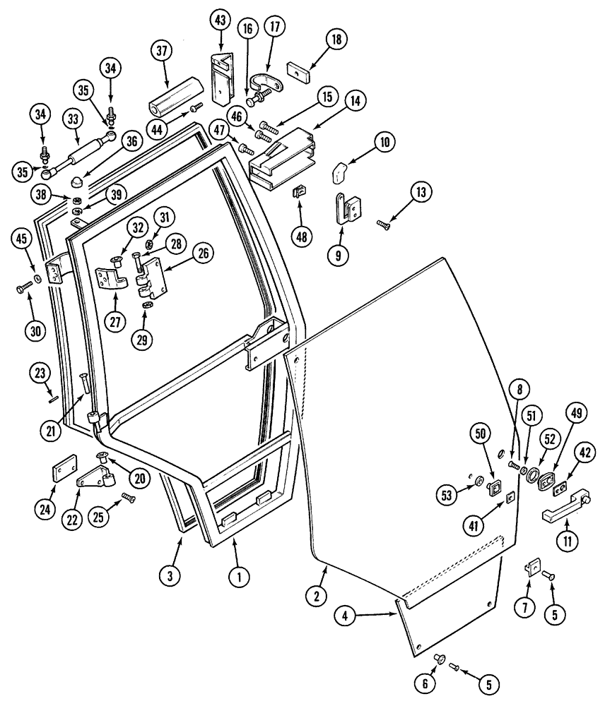 Схема запчастей Case IH 5220 - (9-074) - CAB, DOOR, LEFT, JJF1020700 AND AFTER (09) - CHASSIS/ATTACHMENTS