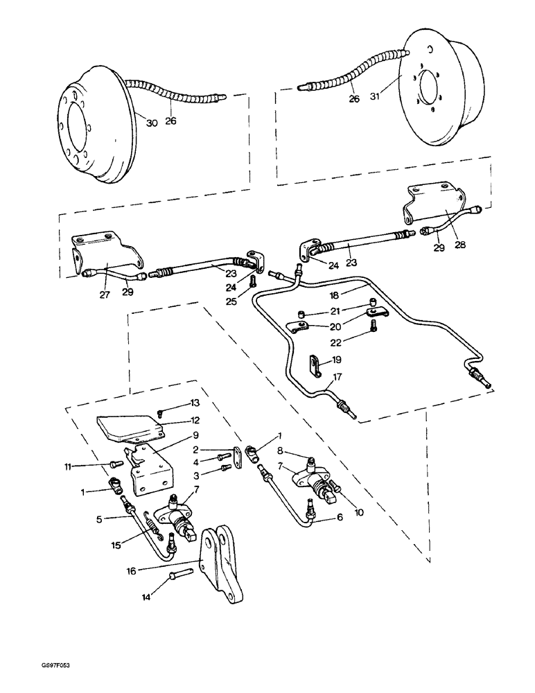 Схема запчастей Case IH 885 - (7-12) - BRAKE SLAVE CYLINDERS AND PIPES, 885Q HIGHWAY TRACTORS (07) - BRAKES