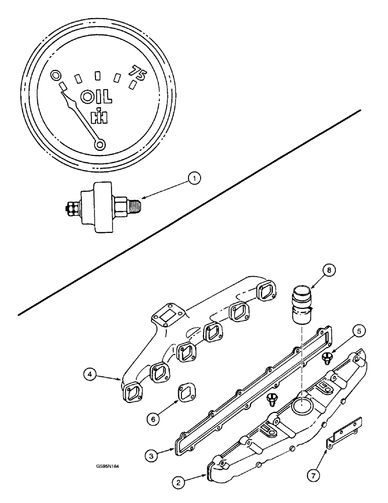 Схема запчастей Case IH D-358 - (6-092) - OIL PRESSURE SWITCH, 826, 2826, 3088 AND 3288 TRACTORS / INTAKE & EXHAUST MANIFOLDS 