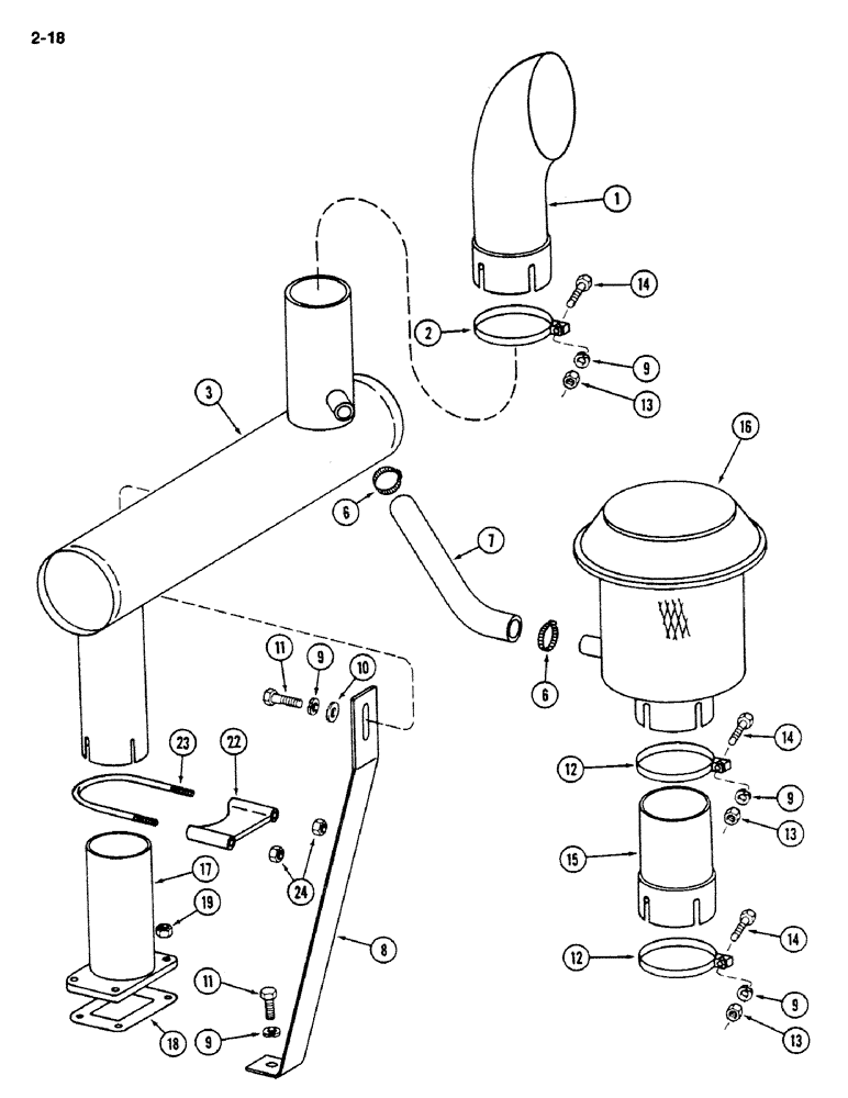 Схема запчастей Case IH 1620 - (2-018) - EXHAUST MUFFLER AND PRE-CLEANER (01) - ENGINE