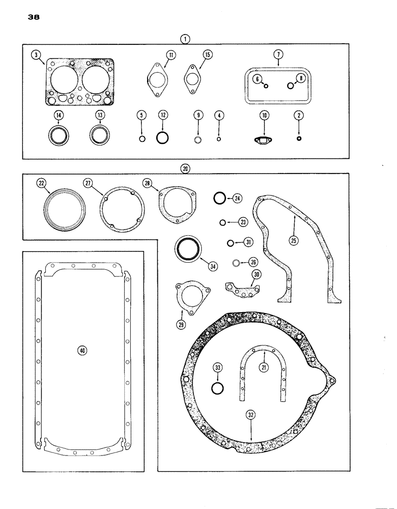 Схема запчастей Case IH A284 - (38) - ENGINE GASKET KITS, VALVE GRIND, CYLINDER BLOCK, OIL PAN - SPARK IGNITION ENGINE 