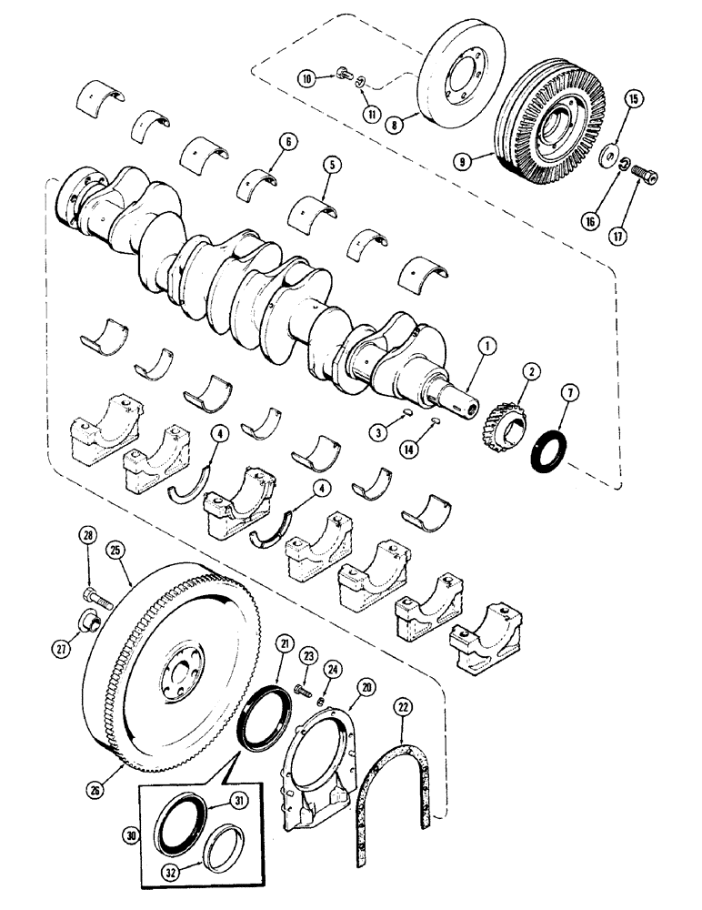 Схема запчастей Case IH 2470 - (034) - CRANKSHAFT AND FLYWHEEL, 504BDT DIESEL ENGINE (02) - ENGINE