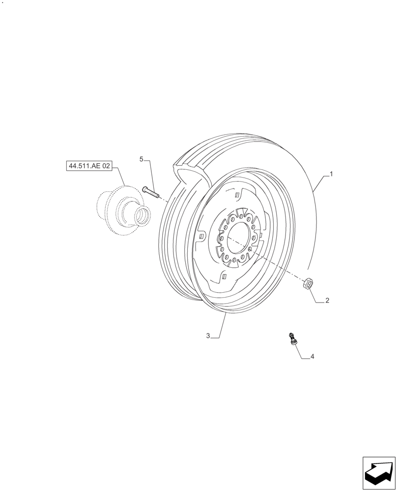 Схема запчастей Case IH FARMALL 125A - (44.511.AE[03]) - WHEEL - FRONT - 2WD (44) - WHEELS