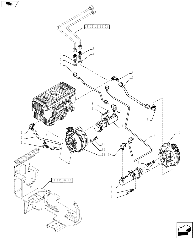 Схема запчастей Case IH PUMA 185 - (33.202.04[05]) - ABS SYSTEM - PNEUMATIC TRAILER BRAKE - REAR MASTER CYLINDERS AND CONVERTERS (VAR. 743922) (33) - BRAKES & CONTROLS