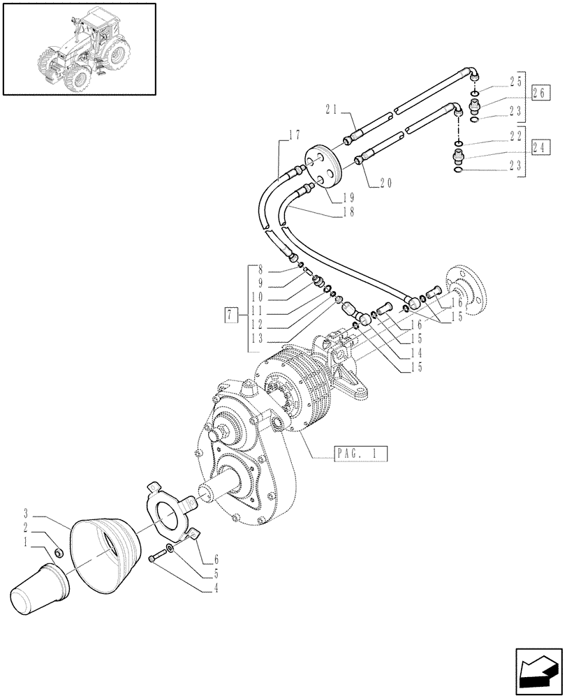 Схема запчастей Case IH MAXXUM 110 - (1.80.5/01[03]) - INTEGRATED FRONT HPL WITH PTO - GUARDS AND PIPES - C6519 (VAR.330847-331847-332847-333847-334847-335487) (07) - HYDRAULIC SYSTEM