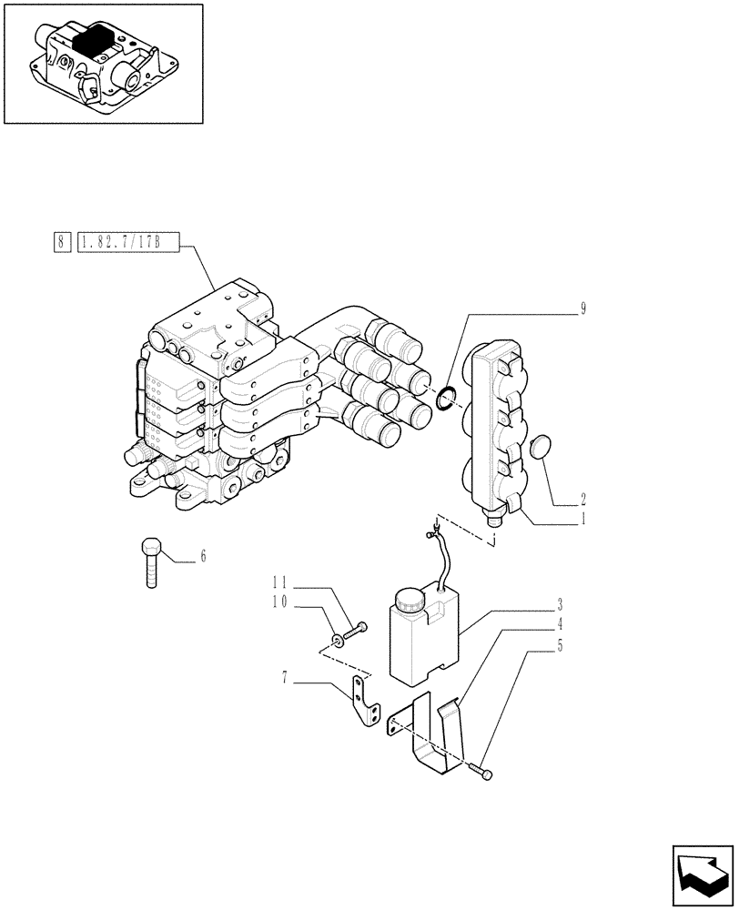 Схема запчастей Case IH MAXXUM 115 - (1.82.7/17[01B]) - 3 CCLS (EDC) ELECTRONIC CONTROL VALVES (EHS1) AND ASSOCIATED PARTS - D6788 (VAR.330856) (07) - HYDRAULIC SYSTEM