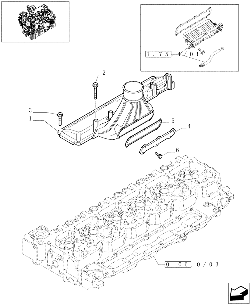 Схема запчастей Case IH MAXXUM 140 - (0.07.1/04) - INTAKE MANIFOLD (STD + VAR.330003-332115-332116) (01) - ENGINE