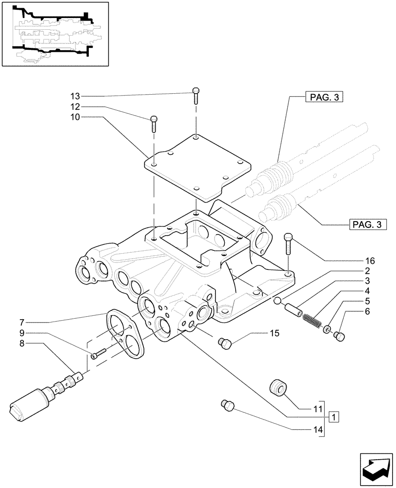 Схема запчастей Case IH MXU130 - (1.29.9/02[01]) - (VAR.129) TRANSMISSION 16X16 (SPS) - GEARBOX CLUTCH HOUSING COVER (03) - TRANSMISSION