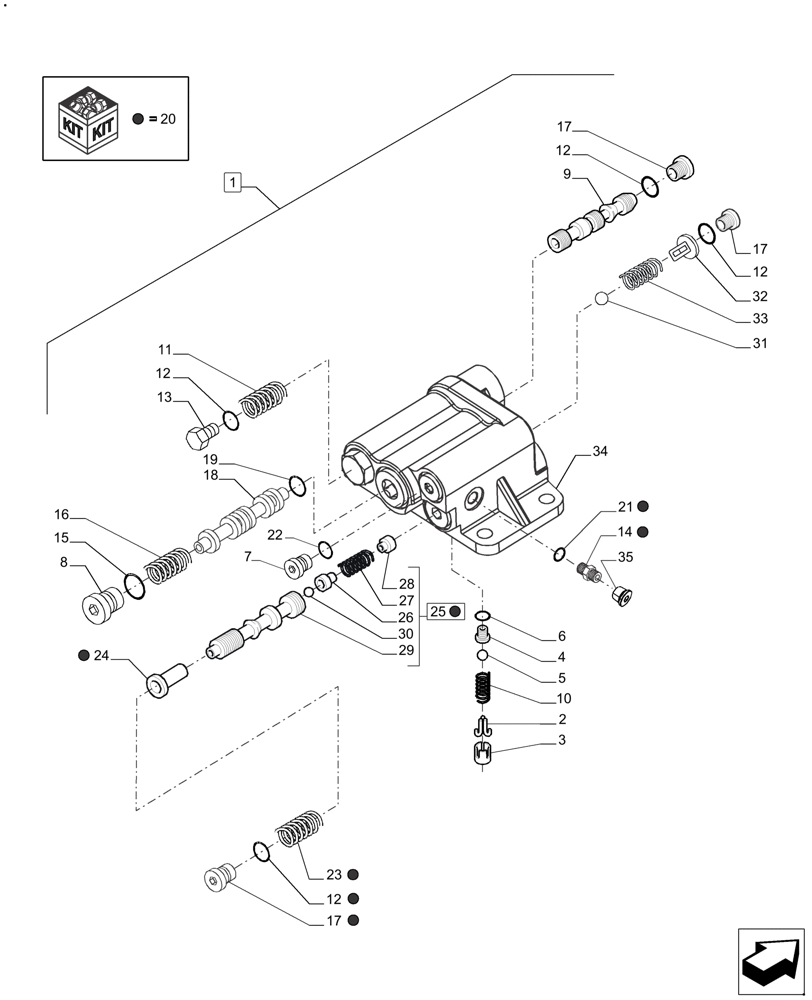 Схема запчастей Case IH FARMALL 125A - (35.204.BP[01]) - HYDRAULIC LIFT UNLOAD VALVE (PRIORITY) ASSEMBLY (35) - HYDRAULIC SYSTEMS