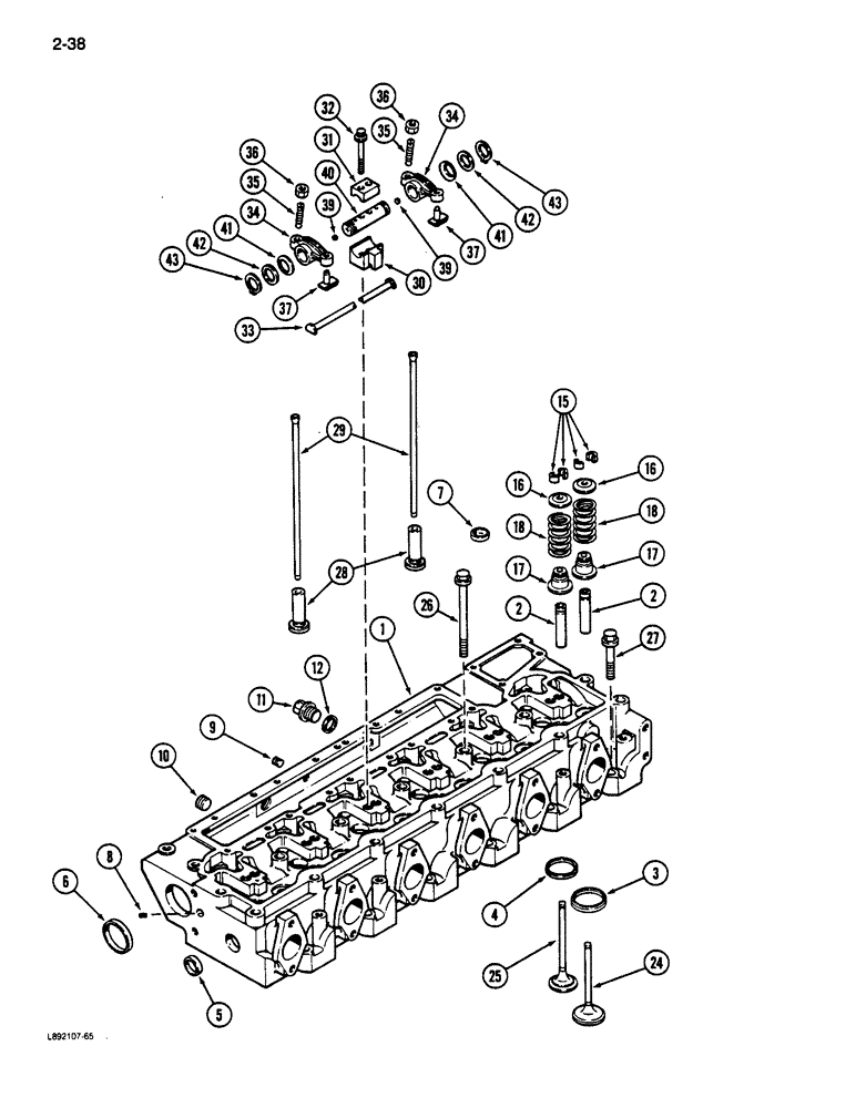 Схема запчастей Case IH 9110 - (2-38) - CYLINDER HEAD AND VALVE MECHANISM, 6T-830 ENGINE, 6TA-830 (02) - ENGINE